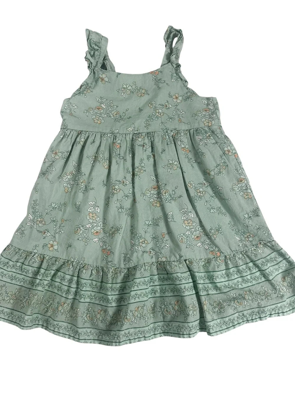 OshKosh B’gosh Ruffled Straps Sage Green Floral Cotton Dress Size 4T